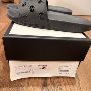 Gucci Black Embossed Slide Sandals